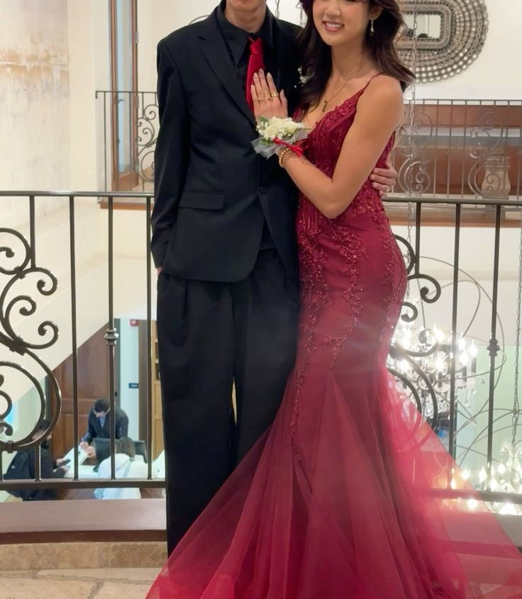 Red elegant gorgeous exquisite beaded sequined long tulle floor-length ball gown evening dress birthday party dress prom dress gh4084