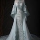 Robe de soirée longue en tulle bleu, style rétro, élégante, avec des appliques florales, coupe trapèze, longueur au sol, robe de bal gh3699