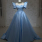 Blaues, glänzendes, exquisites, langes, bodenlanges Satin-Ballkleid mit Pailletten, Abendkleid, Abschlussballkleid, gh3381