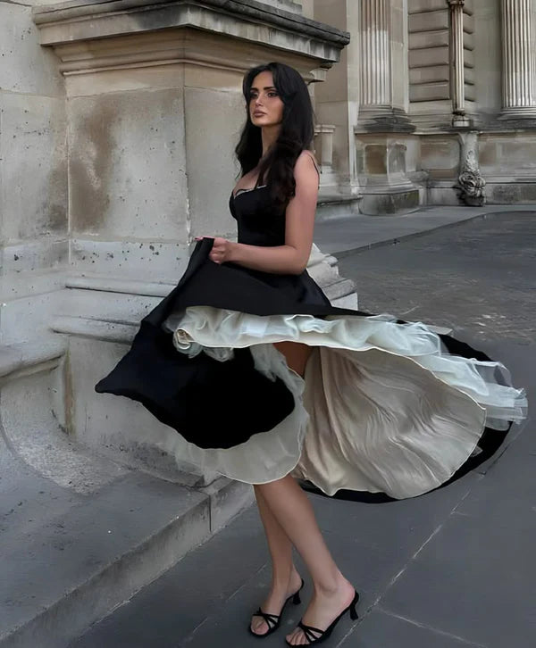 Black and White Princess Cute and Elegant A-line Spaghetti Straps Long Satin Tulle Party Dress Evening Dress Prom Dress Homecoming Dress gh4196