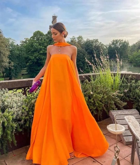Orange Elegant Flowing A-Line Off Shoulder satin Long Ball Gown Evening Dress Wedding Guest Party Dress gh3093