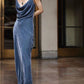 Girlhomeshops-Haze blue velvet elegant new long Prom Dress evening dress gh5252