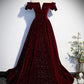 Dark blue/burgundy shiny elegant long velvet ball gown formal evening dress gh3211