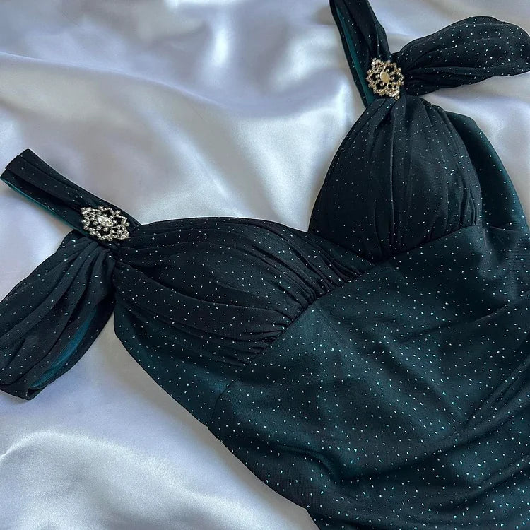 Robe de soirée longue en mousseline de soie turquoise, élégante et brillante, robe de bal, gh4237