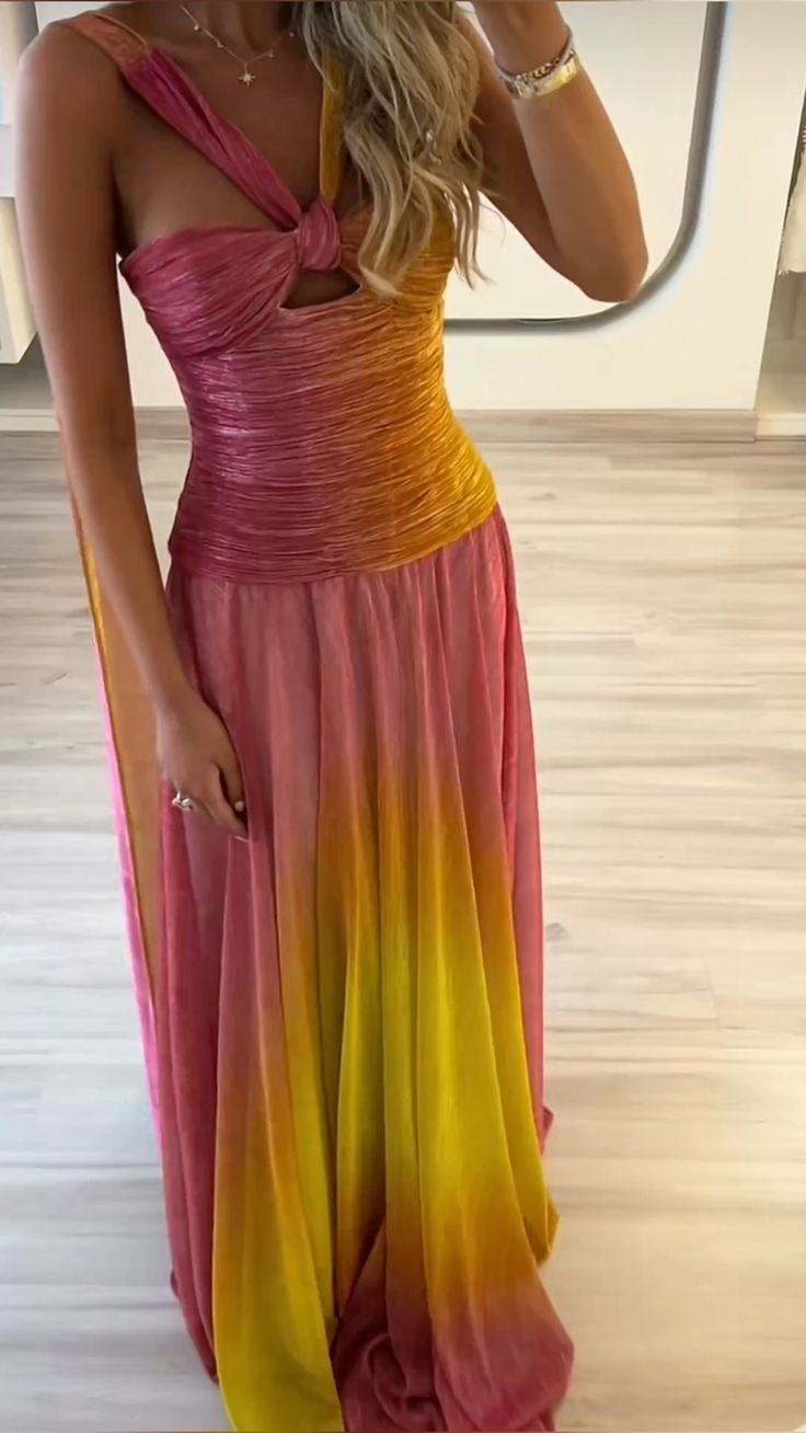 girlhomeshops--Pink Yellow Vogue Gradient Long Chiffon Prom Dress Wedding Guest Party Dress gh5569