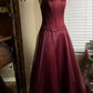Burgundy red vintage elegant shiny beaded long tulle Prom Gown evening dress party dress gh3457
