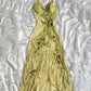 Robe de soirée longue en mousseline de soie, jolie, élégante, délicate, florale, avec bretelles perlées, jaune, gh3823