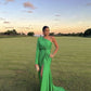 Robe de soirée longue en satin à une épaule simple et verte gh3355