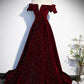 Dark blue/burgundy shiny elegant long velvet ball gown formal evening dress gh3211
