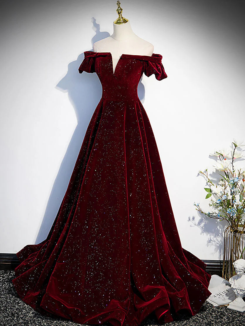 Dark blue/burgundy shiny elegant long velvet ball gown formal evening dress gh3211