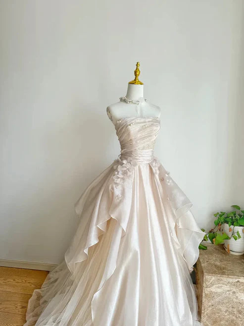 Pink Gorgeous Elegant Exquisite Beading A-Line Off Shoulder Long Tulle Ball Gown Evening Gown Wedding Dress gh3415