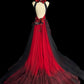 Girlhomeshops - Robe de soirée longue en tulle, style rétro, dégradé rouge et noir, motif papillon, exquise, dos nu, gh5355