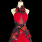Girlhomeshops - Robe de soirée longue en tulle, style rétro, dégradé rouge et noir, motif papillon, exquise, dos nu, gh5355