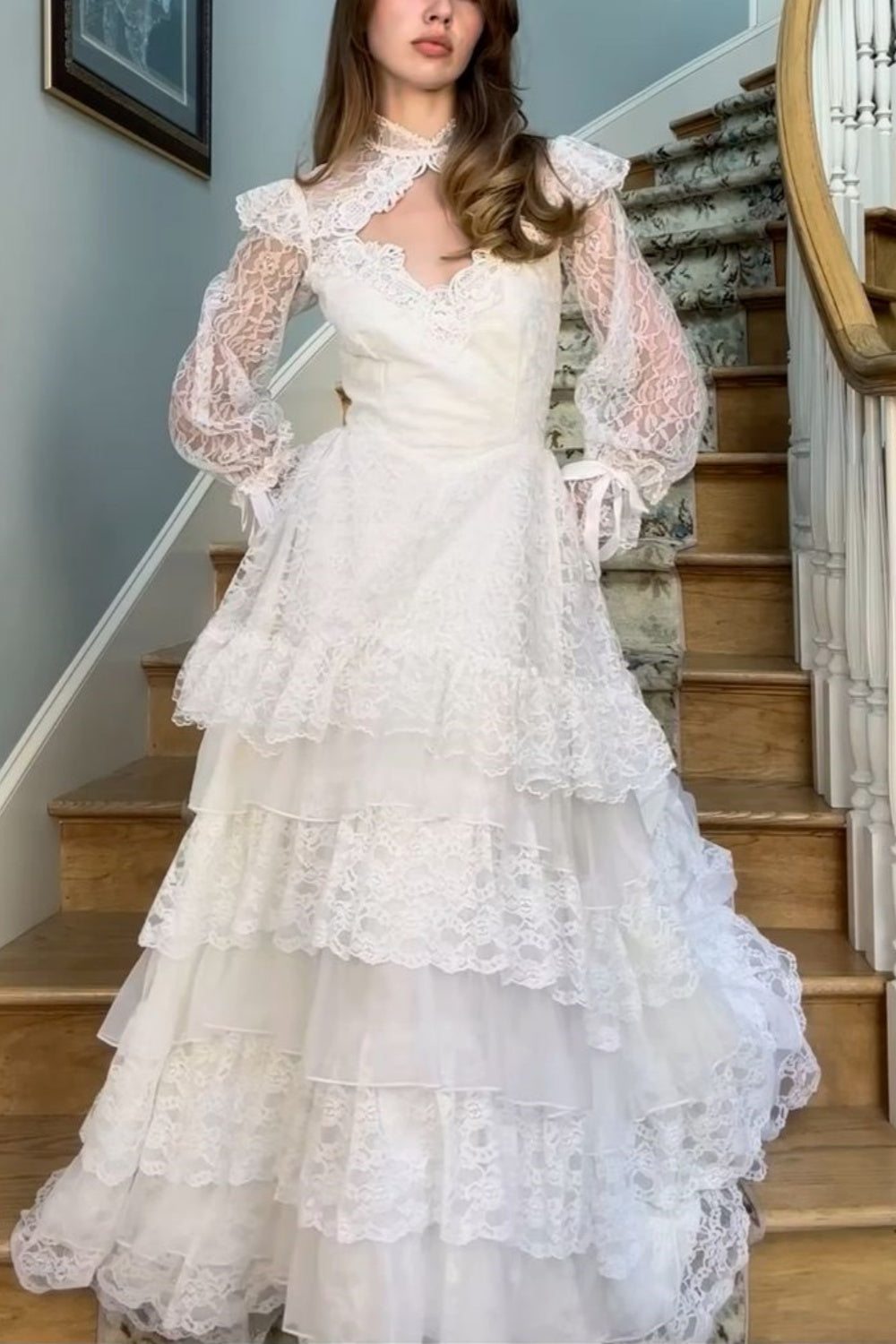 Wedding Dress High-Neck Lace Long-Sleeve White Gown gh6485