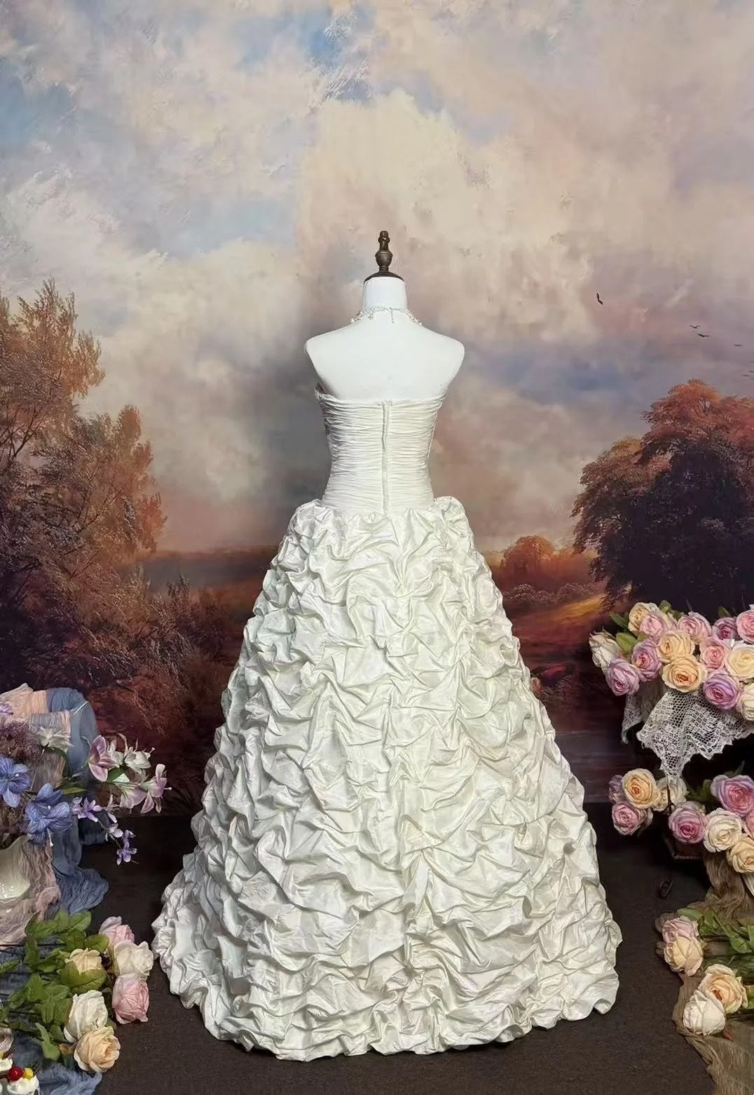 girlhomeshops-White, Delicately Beaded Long Satin Wedding Dress gh6291