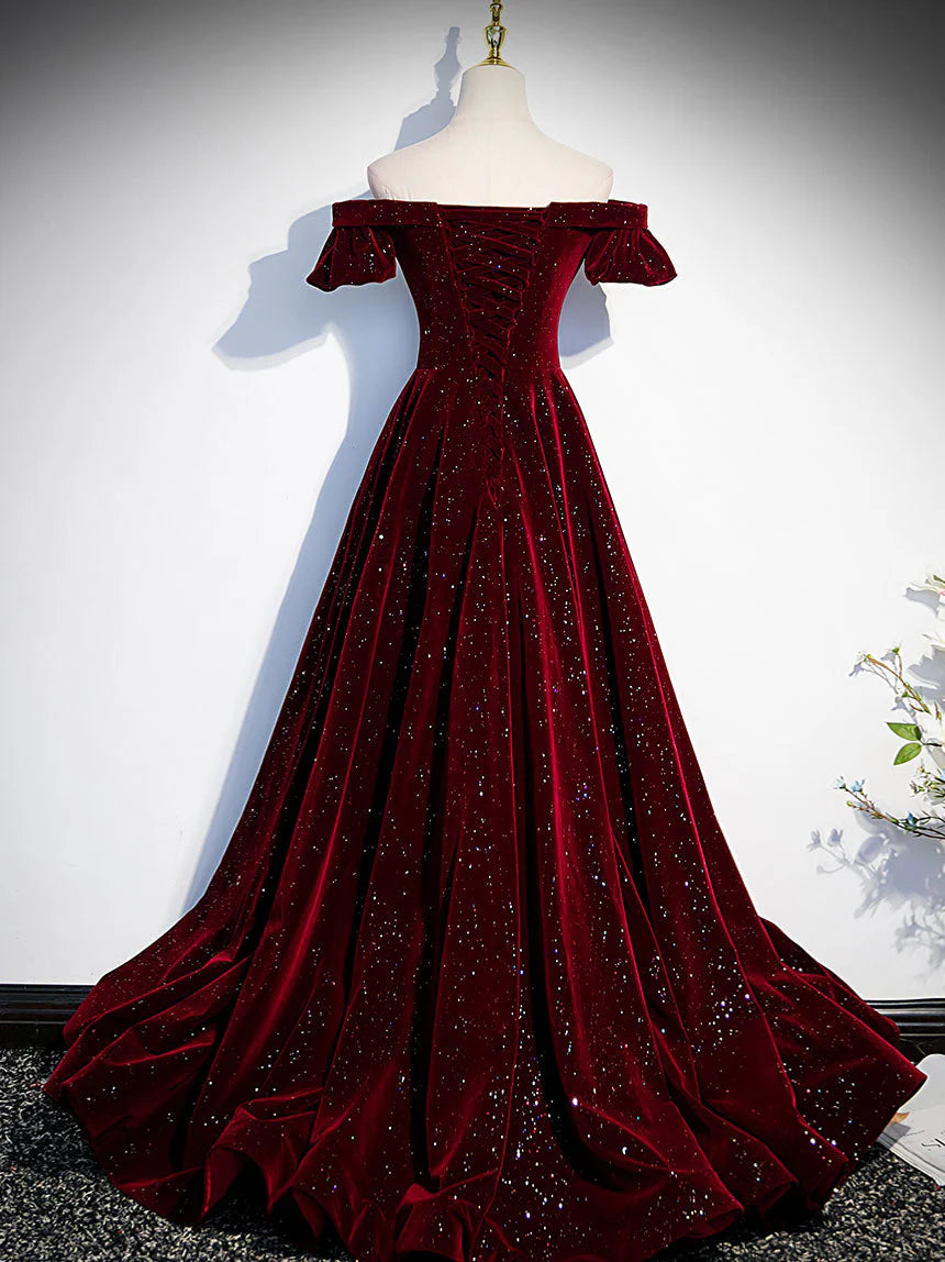 Dark blue/burgundy shiny elegant long velvet ball gown formal evening dress gh3211