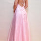 Pink Fashion Elegant Exquisite Beaded Spaghetti Straps Long Tulle Satin Prom Dress Evening Dress Party Dress Graduation Dress gh3487