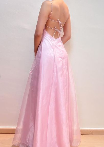 Pink Fashion Elegant Exquisite Beaded Spaghetti Straps Long Tulle Satin Prom Dress Evening Dress Party Dress Graduation Dress gh3487