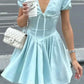 Girlhomeshops-Blue Sweet Fashion V-Neck Short Satin Homecoming Dress Birthday Party Dress gh5249