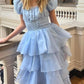 girlhomeshops-Rosa und blau süßes langes Chiffon-Ballkleid mit mehreren Lagen gh5784