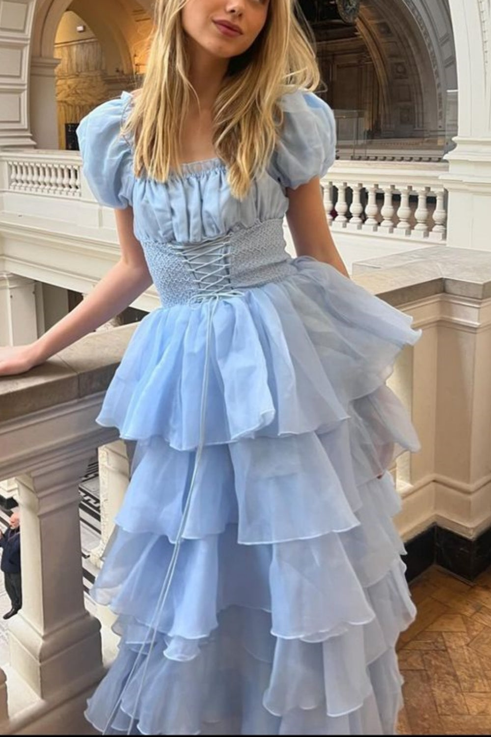 girlhomeshops-Rosa und blau süßes langes Chiffon-Ballkleid mit mehreren Lagen gh5784