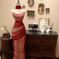 Red vintage fashion elegant long slim mermaid tulle ball gown evening dress party dress prom dress gh3652