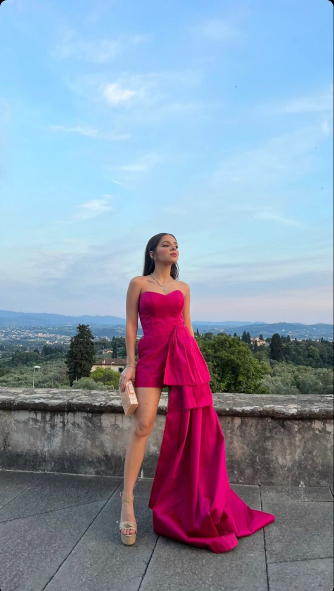 Robe de soirée courte et longue à col en cœur rose à la mode gh3078