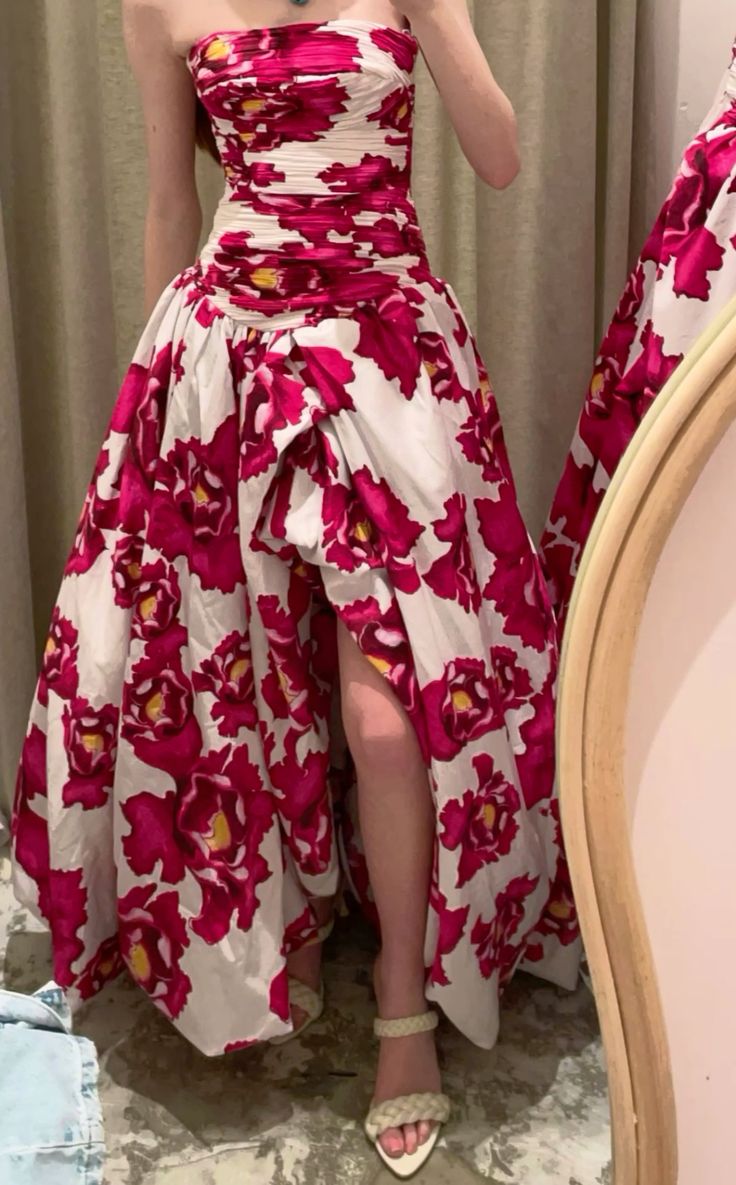 girlhomeshops-Rotes, langes Ballkleid aus Satin-Chiffon mit Blumenmuster, gh5928