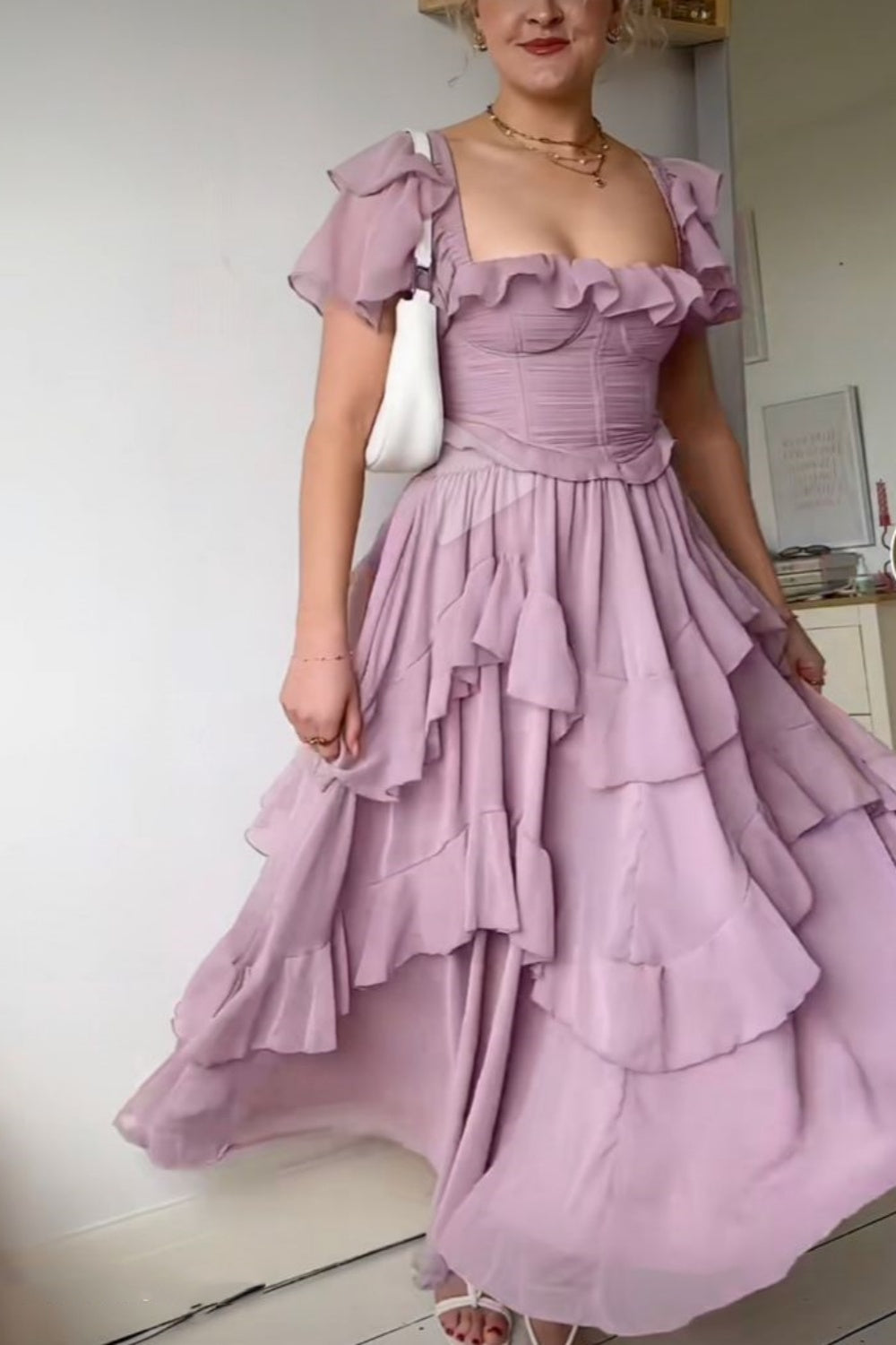 girlhomeshops-Pink burgundy ruffled long prom dress gh5772