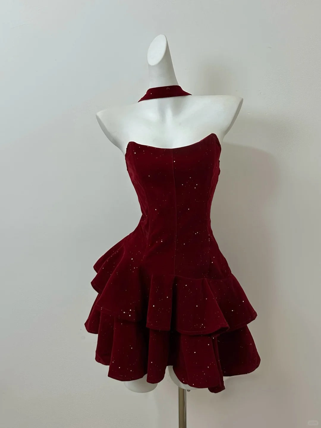 Red Shiny Sweet Fashion Short Mini Sequin Velvet Homecoming Dress Birthday Party Dress gh3796