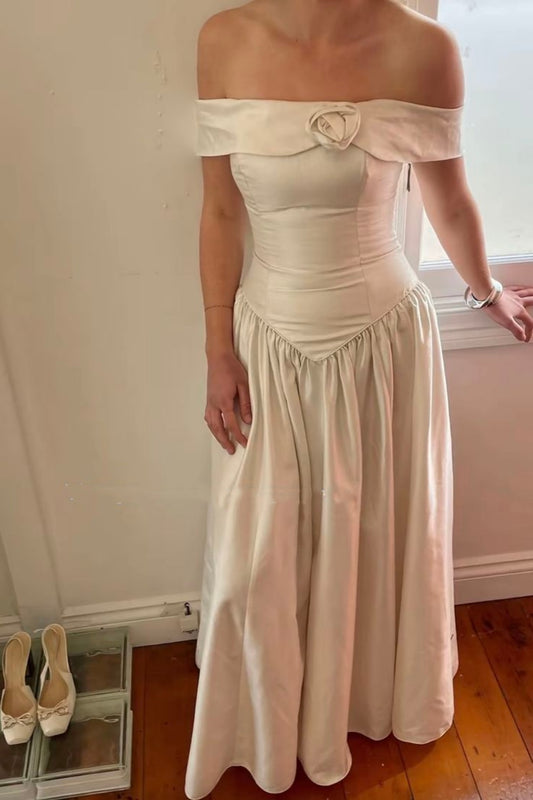 girlhomeshops-Engagement dress White off-shoulder simple and stylish bridesmaid dress gh6172