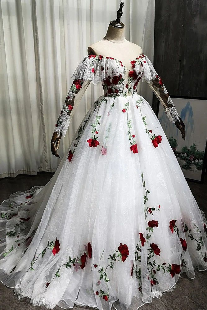 Robe de soirée longue en tulle avec appliques de roses délicates et magnifiques, robe de mariée gh3341