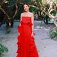 Red/Yellow a-line ruffled long Chiffon ball gown prom dress evening dress wedding guest party dress gh2951