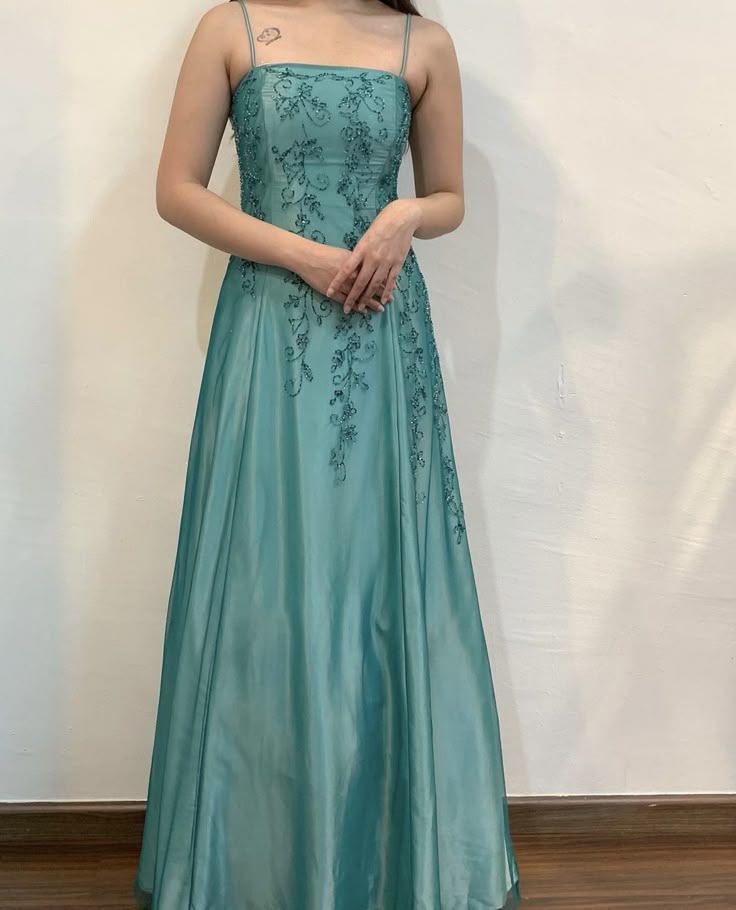 Green Charming Fashion Exquisite Beading Long Elegant Tulle Satin Ball Gown Evening Gown Party Dress gh3435
