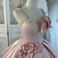 Pink Strapless Gown Beaded Neckline & 3D Rose Appliqués Showstopper  gh7062