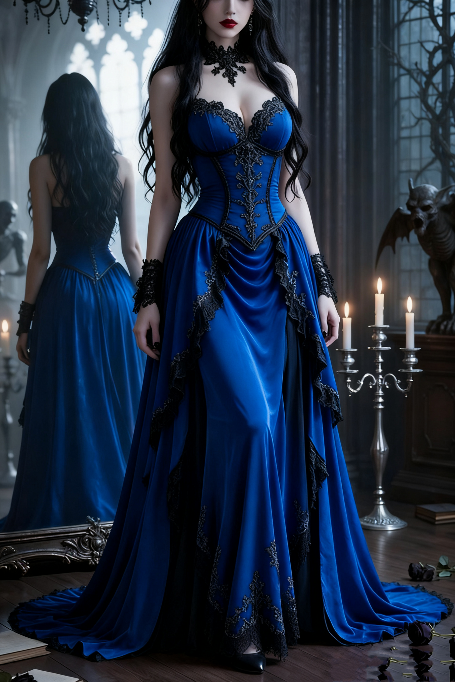 girlhomeshops-Langes, bodenlanges Ballkleid aus lila Samt mit Schleppe gh5942