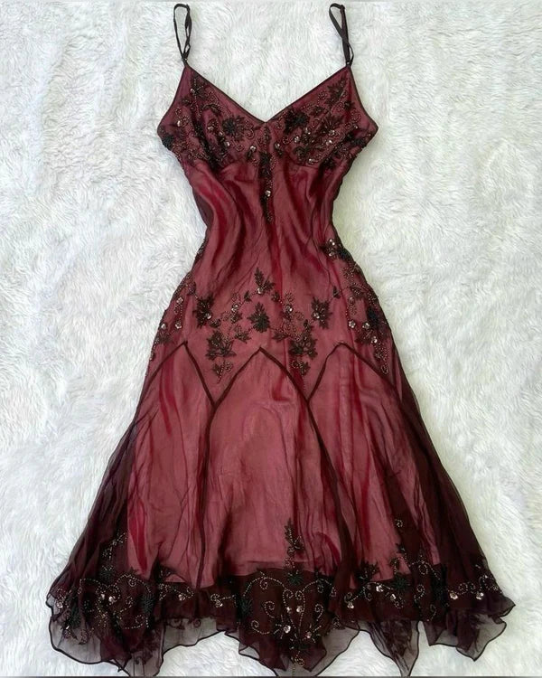 Robe de soirée trapèze élégante et raffinée, rouge et rose, avec perles, bretelles spaghetti, longue ou courte, en tulle, pour fête d'anniversaire, bal de promo, gh3838