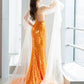 Robe de soirée élégante à manches longues en tulle et paillettes, magnifique, orange, brillante, sirène, slim, robe de bal, robe de soirée gh3386