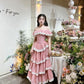 Pink Elegant Delicate Lace Corset Long Tiered Ball Gown Evening Dress Wedding Guest/Birthday Party Dress gh4128