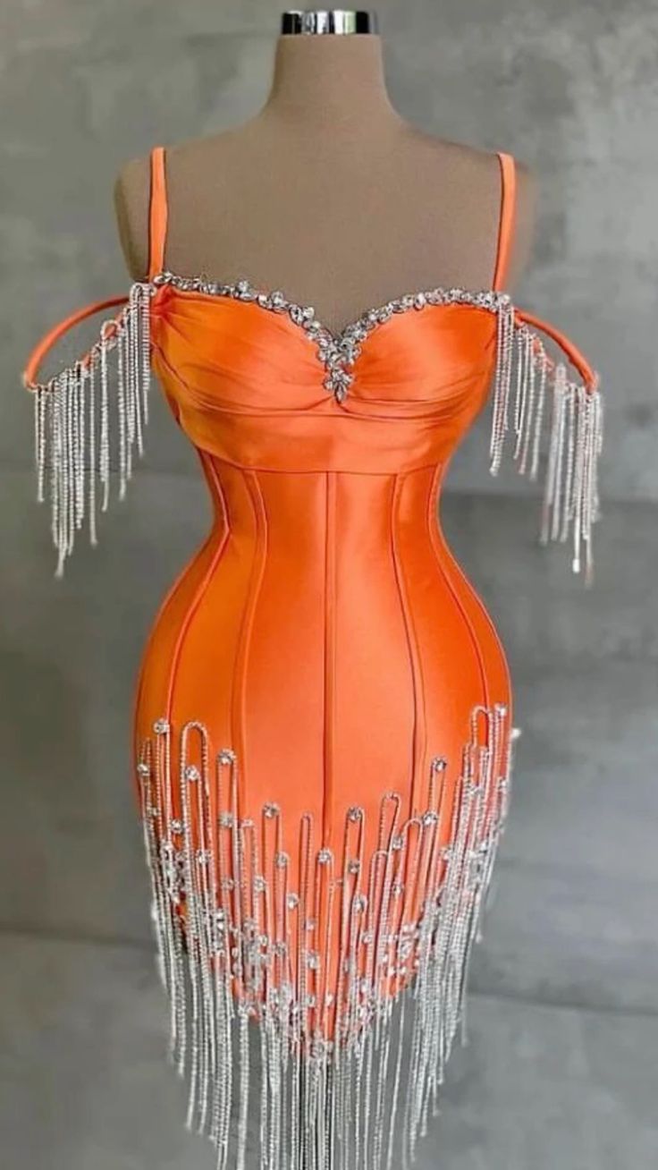 ✨Girlhomeshops🔥 Discount: 5% off orders over $100-Orange Gorgeous Beaded Short Party Dress gh4972