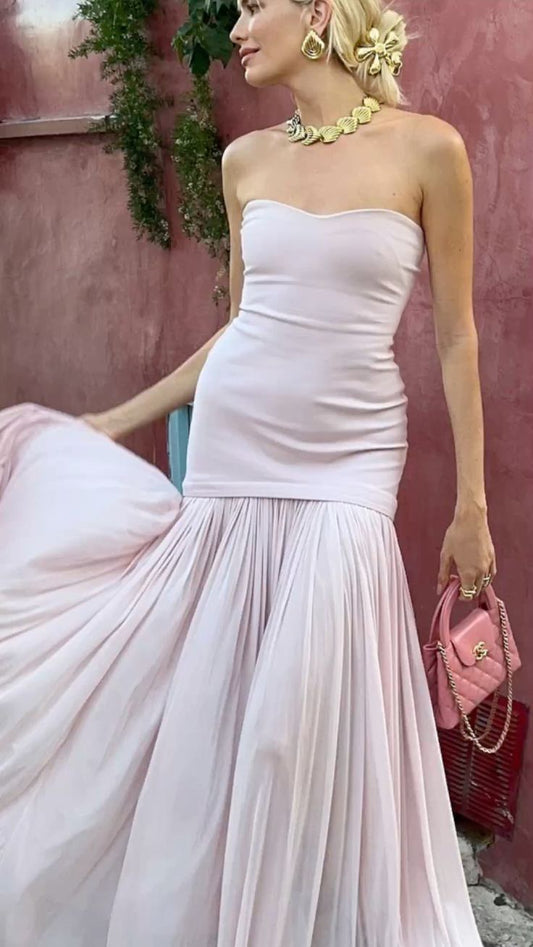 girlhomeshops-Pink Tube Top Modisches und bequemes Kleid Langes Basic-Kleid gh5858