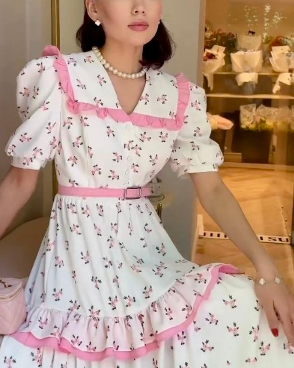 girlhomeshops-Rosa Kurzärmeliges Urlaubskleid gh5934