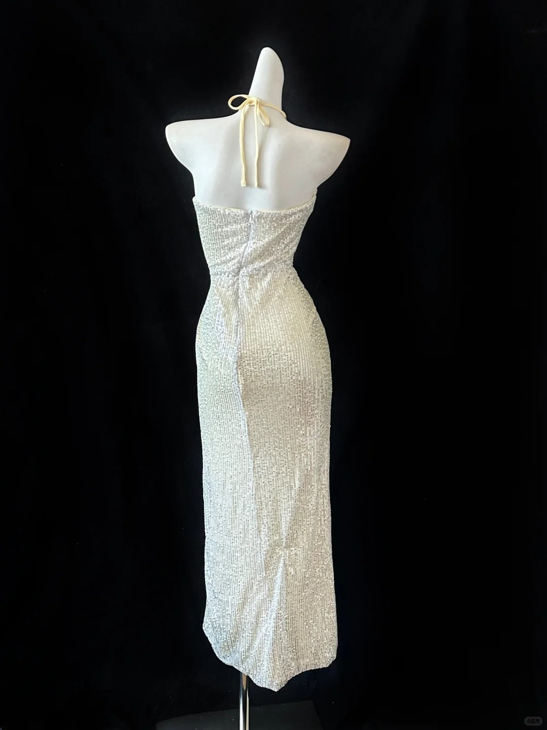 Robe de soirée longue élégante à paillettes dorées gh4477