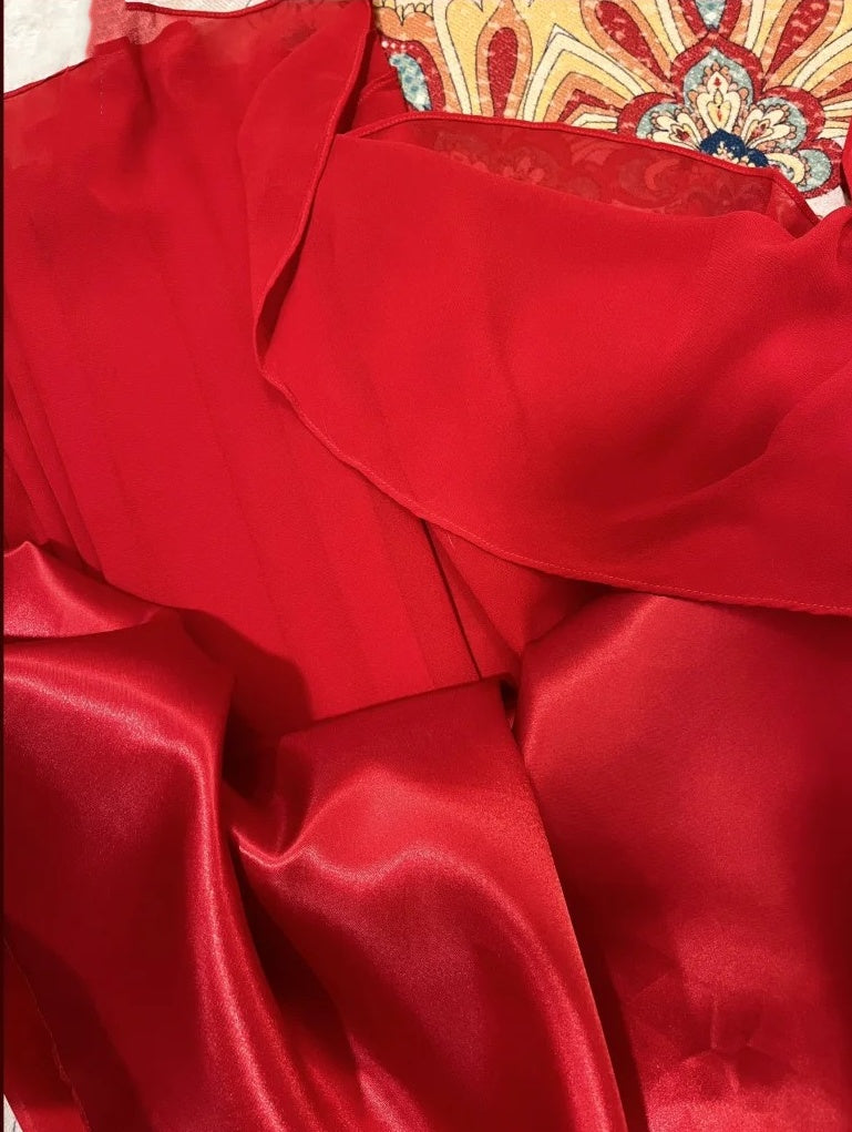 Red floral long satin tulle ball gown birthday party dress evening dress gh4414