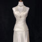 Robe de soirée élégante en satin blanc ivoire, style vintage, longue, robe de bal, robe de remise de diplôme, robe de mariée, gh4490