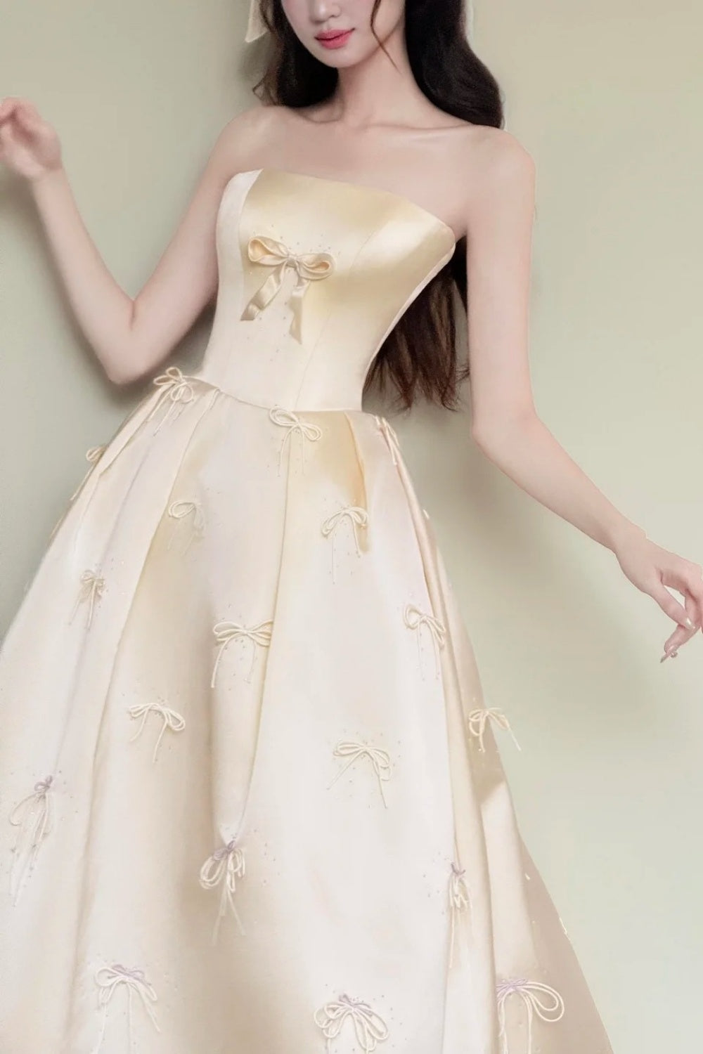 girlhomeshops-Sweet Bow Exquisite Beaded Long Satin Belle Princess Ball Gown Evening Dress Graduation Dress gh5978