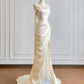 Girlhomeshops--✨Cream yellow long satin prom dress gh5480
