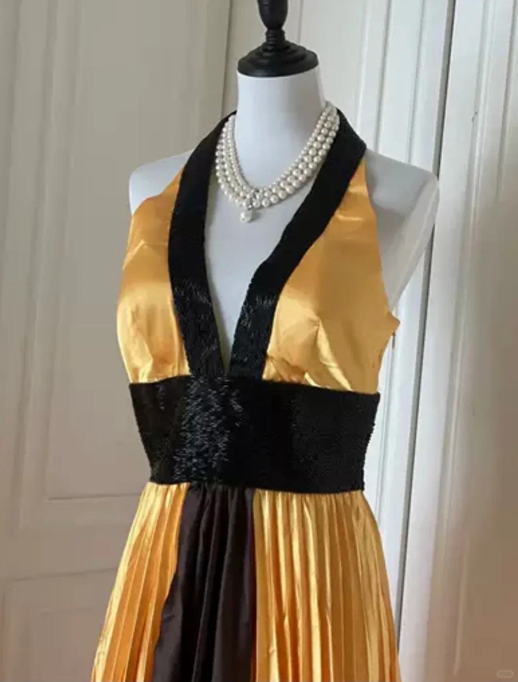 Gelb Exquisite Perlen Lange Satin Mode Ballkleid Abendkleid Partykleid Ballkleid gh4267