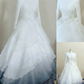 Formal Dress White-Blue Gradient Tulle High-Neck Long-Sleeve Tiered Train Gown Wedding Dress  gh6390