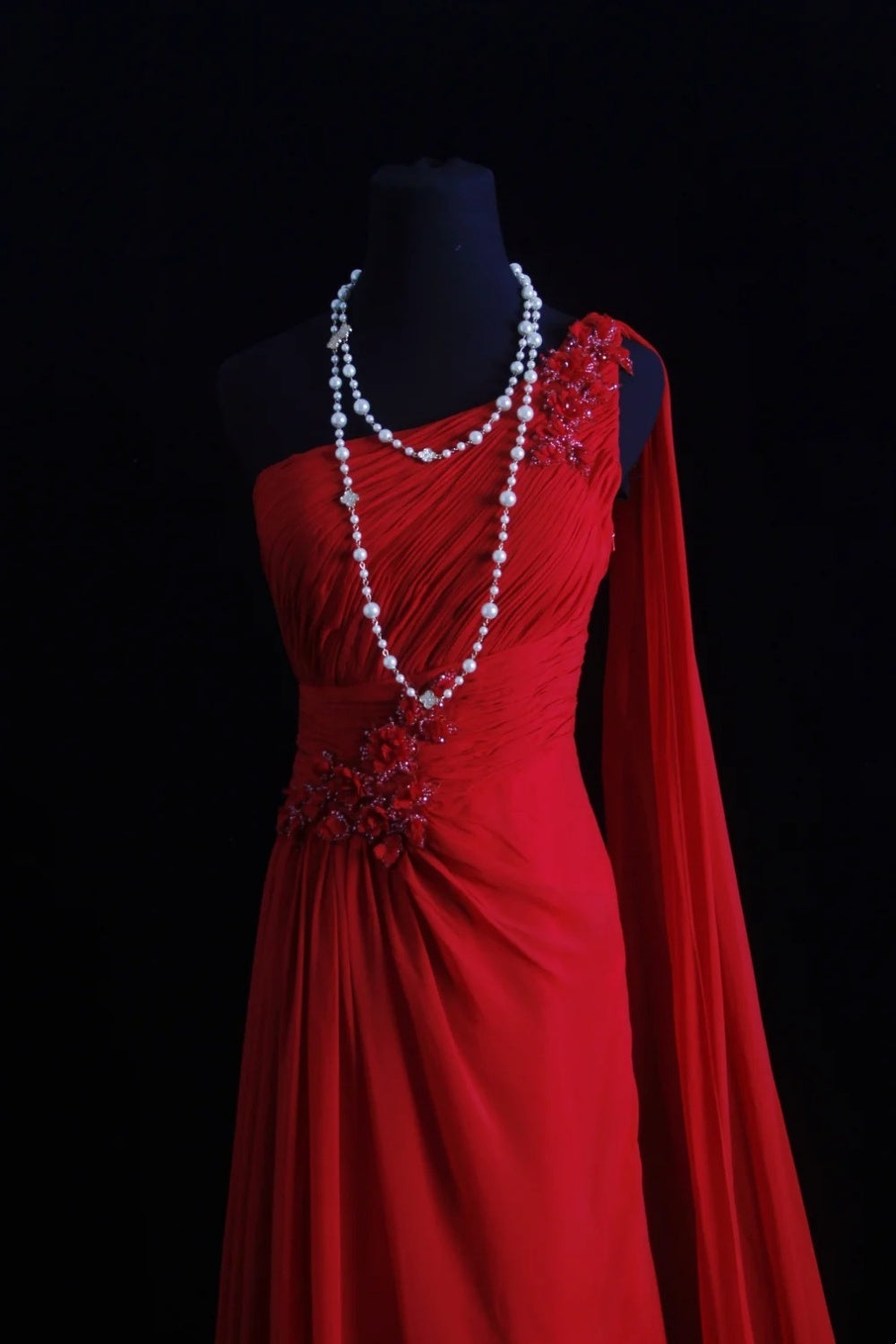 Red long tulle evening gown gh6852